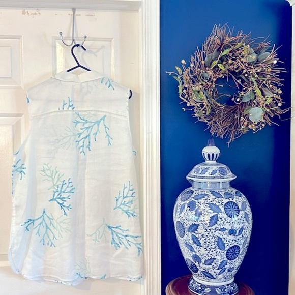 NWOT Women’s Chico’s 100% Linen Coral Print Sleeveless Button-Down Tunic 16/18 - Picture 9 of 11